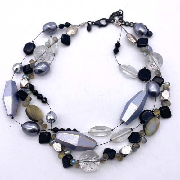 Chico's Layered Beaded Necklace Women's Black Lobster Closure Adjustable Signed - Picture 1 of 5